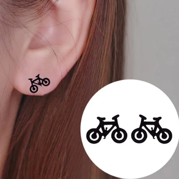 BIKE SILVER Stainless Steel Stud Earrings with Gift Bag - Picture 3 of 6
